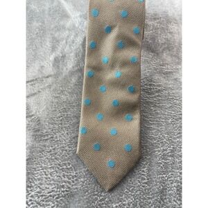 Samuelsohn Nordstrom Mens Tie Beige Blue Polka Dot Silk Made in Italy‎